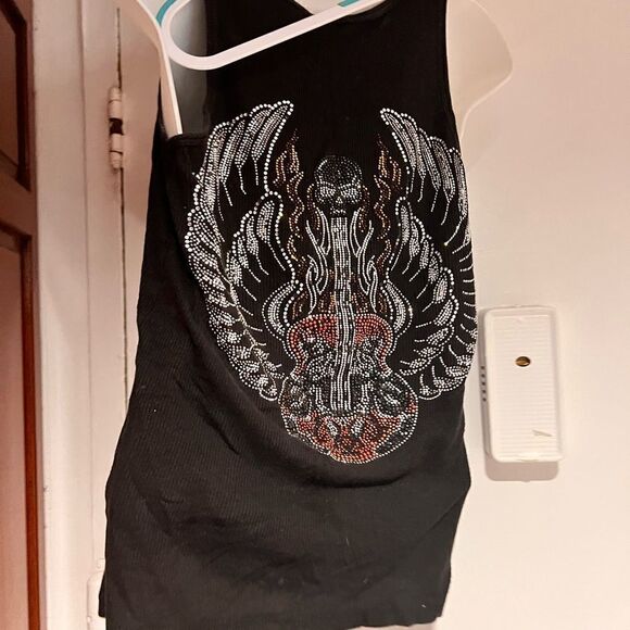 Tank Top rock in roll wings beaded crystal sequin gems stones guitar - Picture 1 of 5